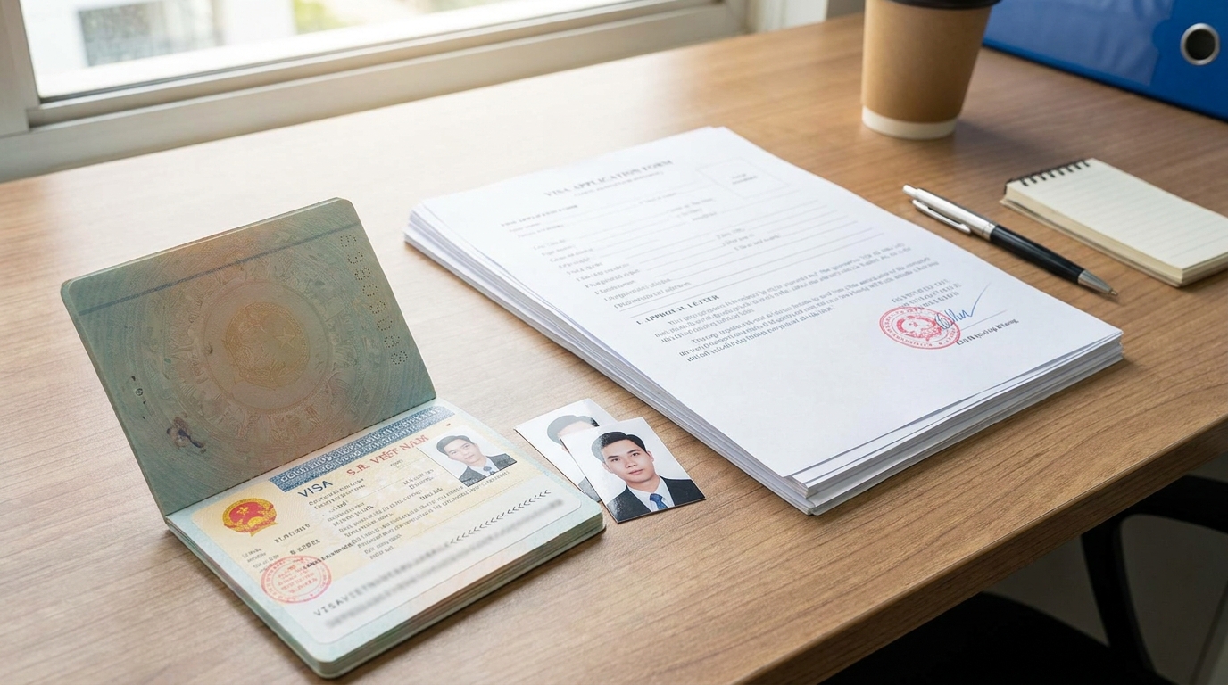 Vietnam visa documents passport travel paperwork desk professional photo