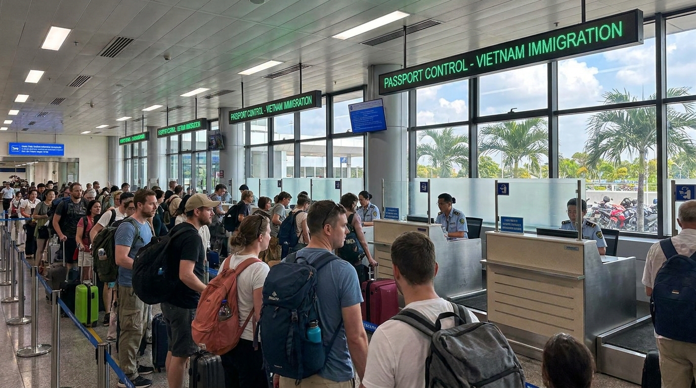 Vietnam airport immigration travelers passport control Southeast Asia