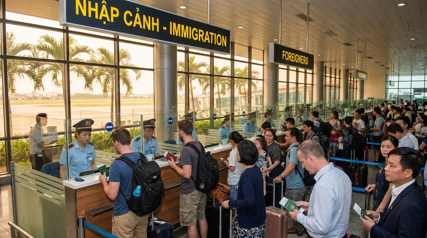 Vietnam airport immigration travelers passport control Southeast Asia