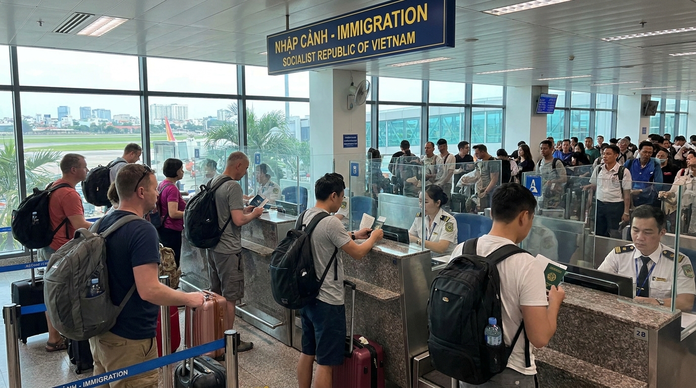 Vietnam airport immigration travelers passport control Southeast Asia