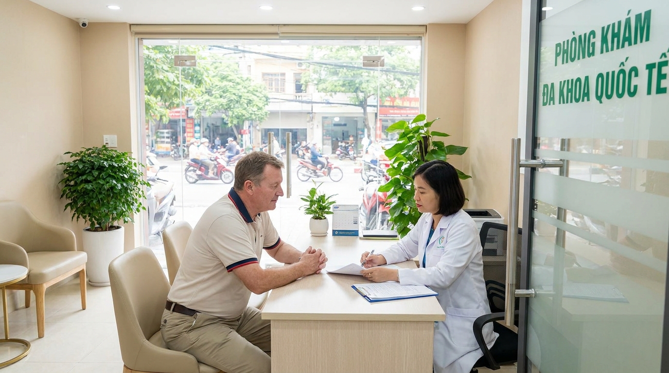 Healthcare Vietnam expat medical consultation clean clinic interior