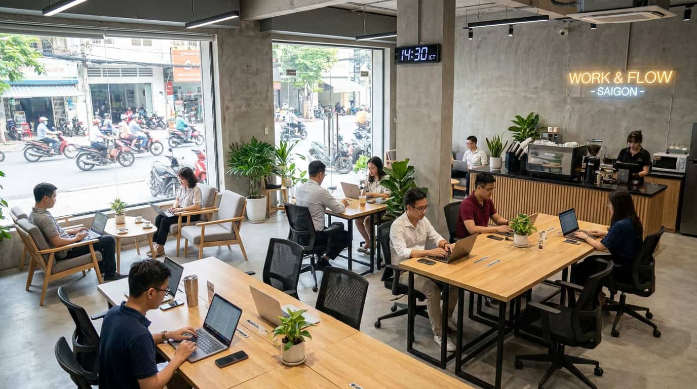 Coworking space Ho Chi Minh City laptop modern workspace professionals