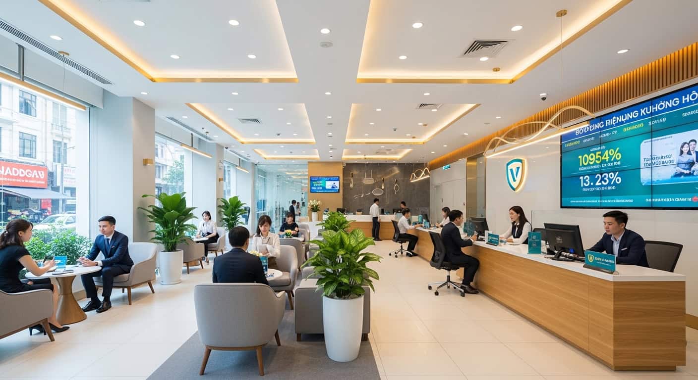 Bank branch Vietnam modern interior financial services Saigon