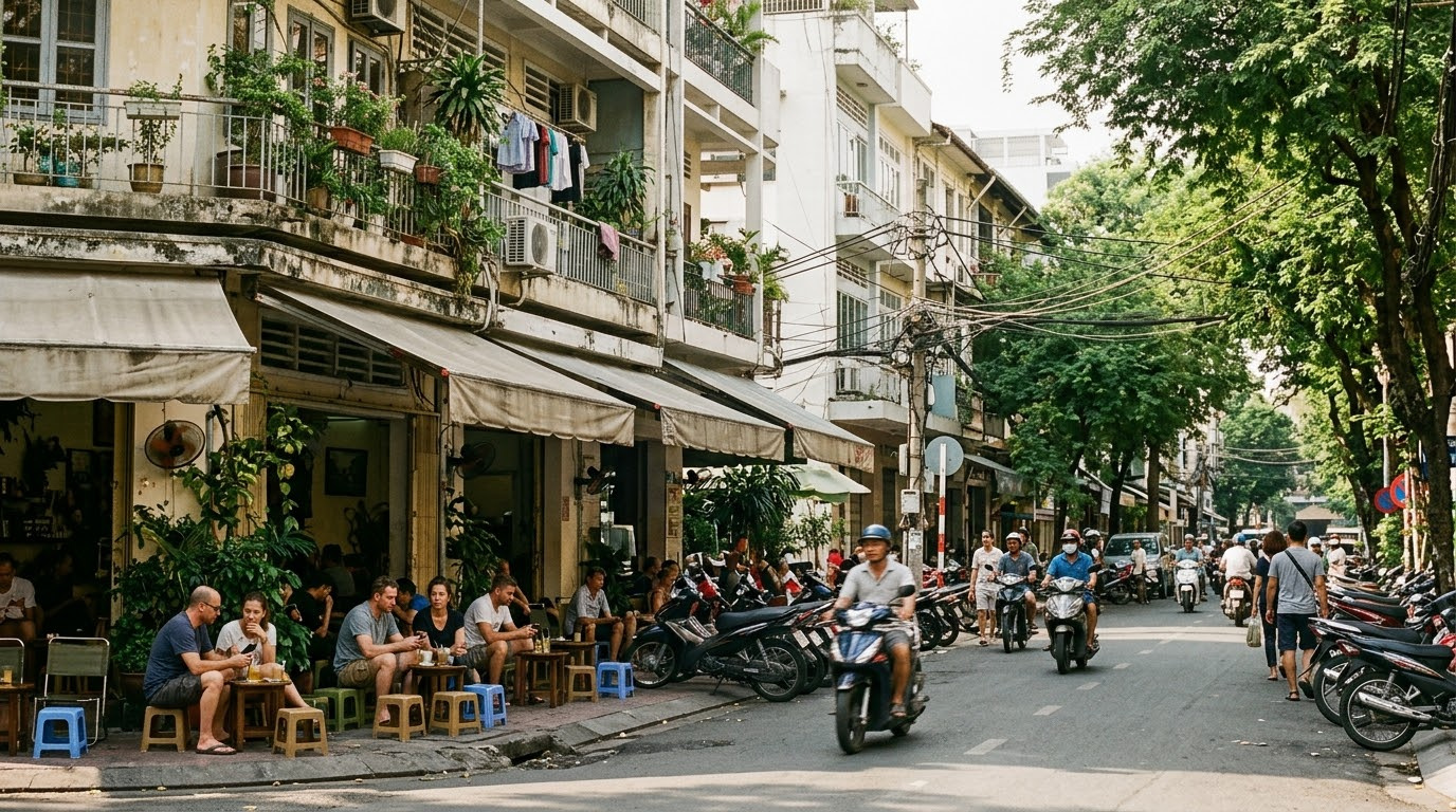 District 1 Ho Chi Minh City street near cafes and serviced apartments